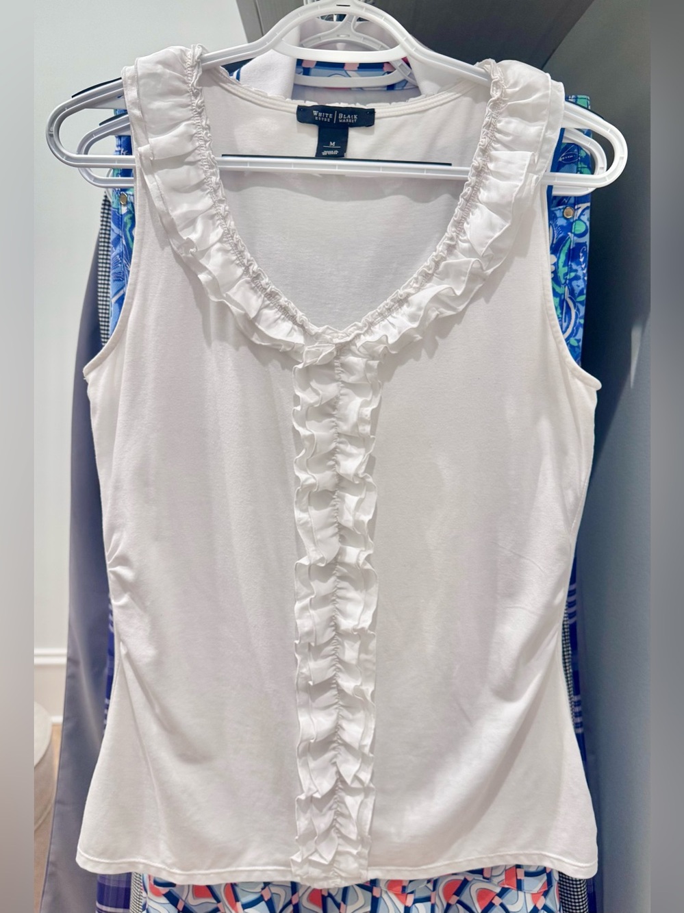 White House Black Market White Ruffle-Front Sleeveless Top